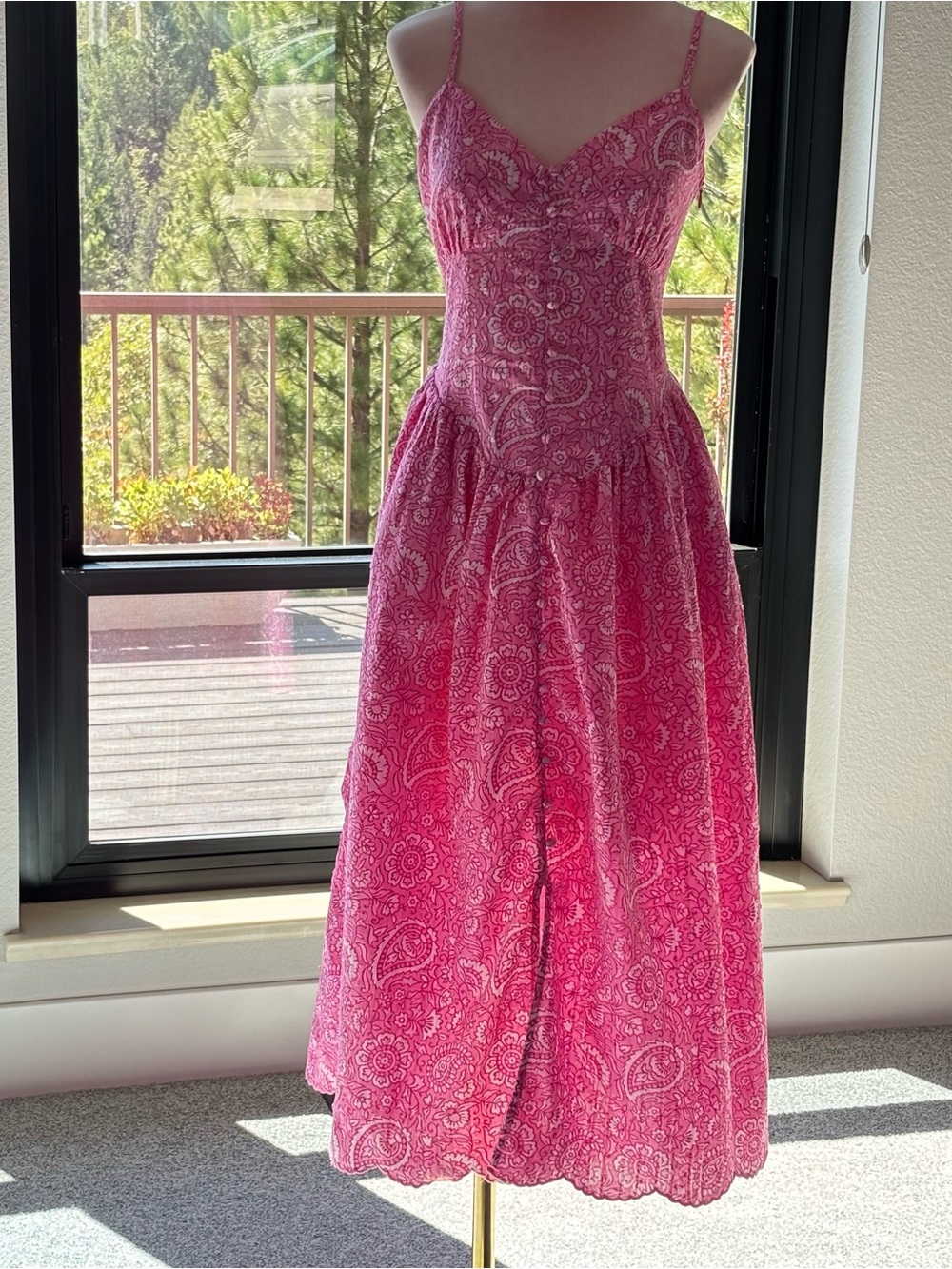 Roller Rabbit x Target Pink Paisley Drop Waist Midi Dress S Scallop Hem